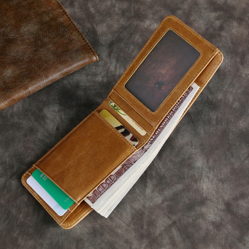 Ví Nam Da Bò Sáp Dầu Cao Cấp Màu Nâu KT08 Phong Cách Cổ Điển Chất Da Mềm Mại Đựng Thẻ ATM Bóp Nam Thời Trang Dáng Ngang