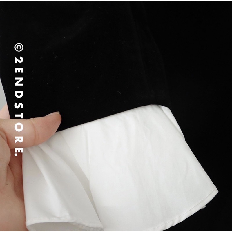 2END Váy nhung burdanh phối cổ sơ mi