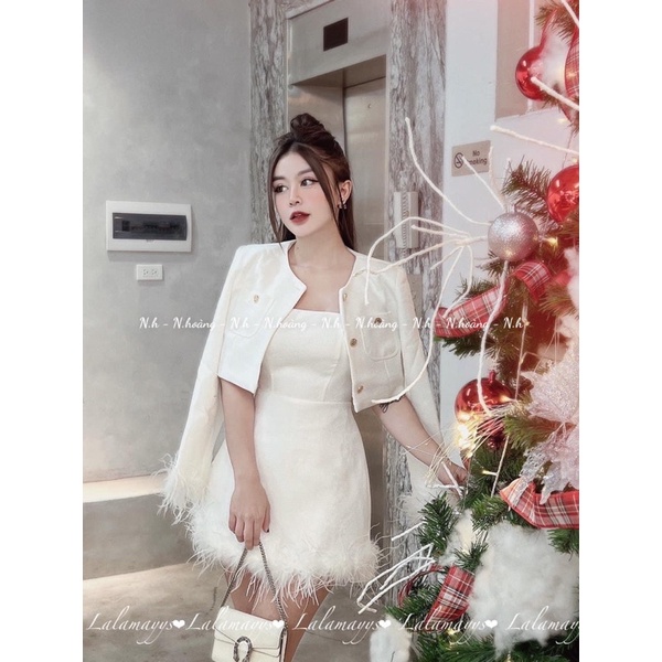 Set váy 2 dây kèm áo khoác chất dạ mịn dày dặn hàng Quảng Châu cao cấp