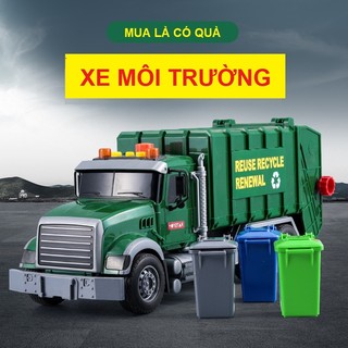 Ô tô đồ chơi xe môi trường chở rác cỡ lớn cho bé có âm thanh đèn nâng thả như thật cực chất hộp đẹp, quà tặng sinh nhật