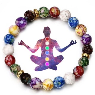 Vòng Tay Chuỗi Hạt Đá Núi Lửa Chakra 7 Màu