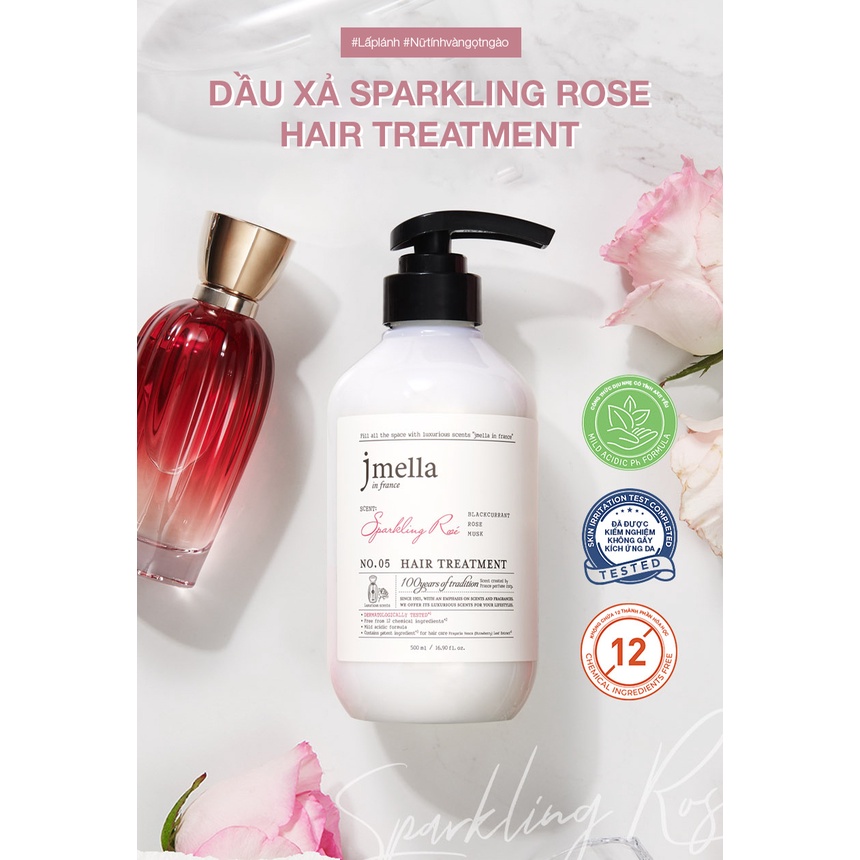 Dầu Xả Jmella In France Phục Hồi và Dưỡng Ẩm Hương No. 5 Sparkling Rose Hair Treatment Hoa Hồng Ngọt Ngào 500ml