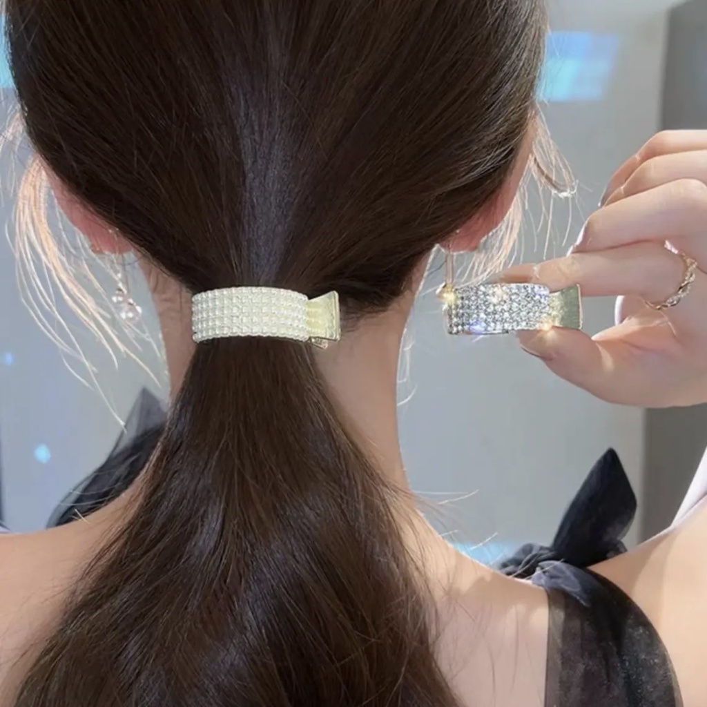 Kẹp Tóc Đính Hạt Ngọc Trai / Đá Cao Cấp Cố Định Tóc Đuôi Ngựa Thiết Kế Đơn Giản Dành Cho Bạn Nữ