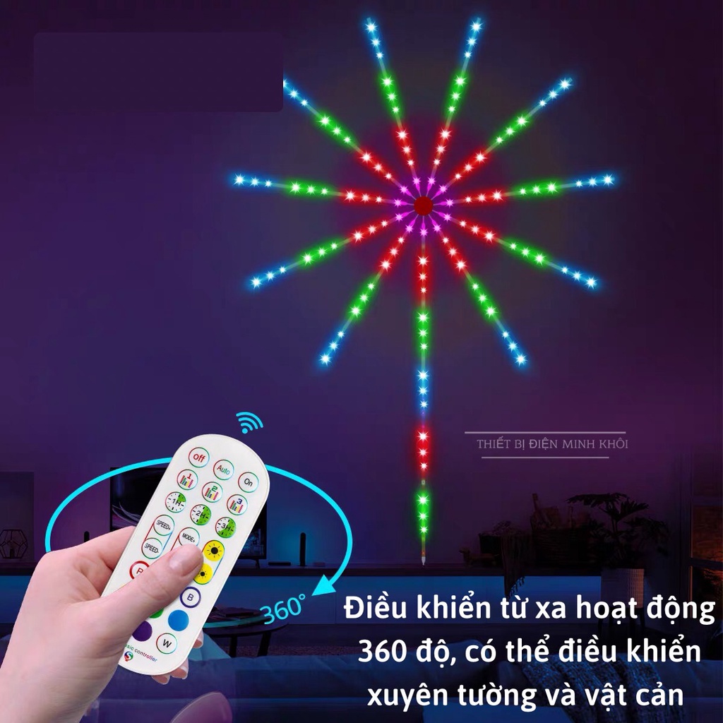Đèn Led Pháo Hoa Trang Trí, đèn nháy pháo hoa 16 Màu Cảm Biến Âm Thanh Có Remote Điều Khiển và Kết Nối APP Điện Thoại