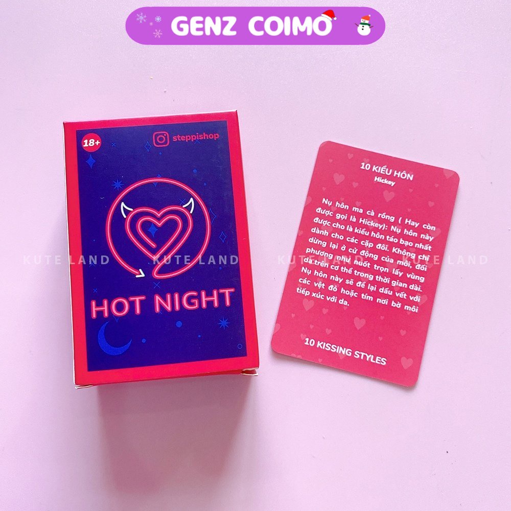 Bộ bài tình yêu Hot Night dành cho cặp đôi có 10 kiểu hôn và 6 kiểu yêu giúp hâm nóng tình yêu COIMO