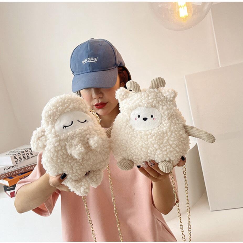 Túi Đeo Chéo Gấu Bông Con Cừu  Dây Xích - Túi Đeo Vai Gấu Xinh Xắn