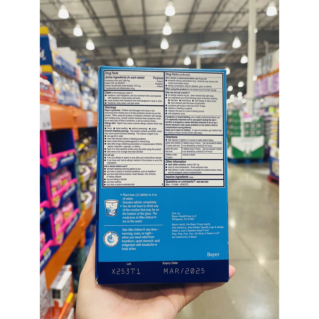 Viên sủi Mỹ đau dạ dày đầy hơi sình bụng ợ chua Alka Seltzer Mỹ 116 viên