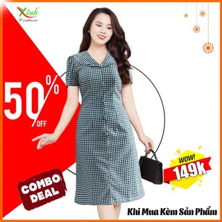 [Mua Combo Chỉ 149k] Đầm Suông Caro Cổ Bẻ Sang Gọn DL865