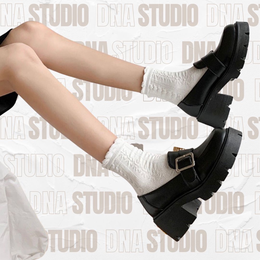 Giày loafer/ giày lười trang trí khoá kim loại màu bạc đế bánh mì cao 6.5 cm