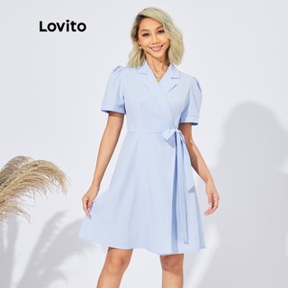 Lovito Váy Ren Cổ ThuyềN Trơn Có Rãnh ThườNg L22AD072 (Xanh Lam)