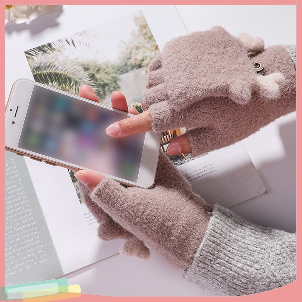 Găng tay chống lạnh thiết kế hở ngón hoạt hình dễ thương