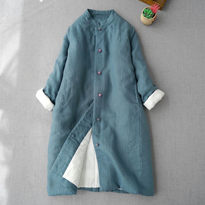 Áo Khoác cotton Lanh Dày Dặn Cổ Đứng Cài Khóa Giữ Ấm Mùa Đông Phong Cách retro Cho Nữ