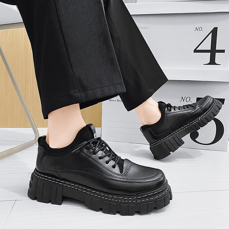 ✔️Giày boot da nam cổ lửng buộc dây, giầy tây hàn quốc dr martens ulzzang thời trang độn đế tăng cao Nxx