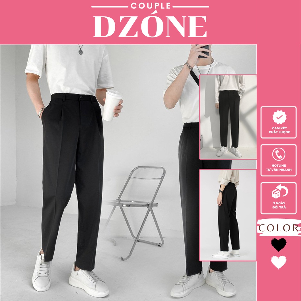 Quần âu nam hàn quốc dáng baggy suông đen vải dày dặn co giãn tốt