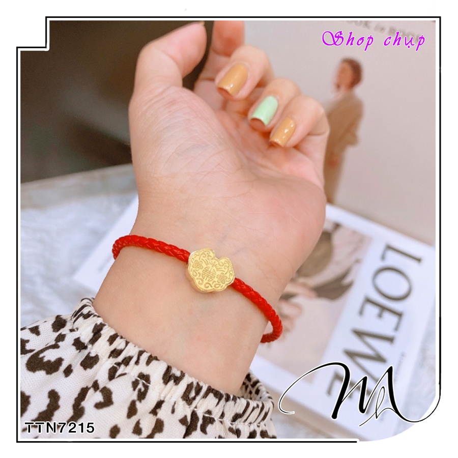 Vòng tay chỉ đỏ Charm kim tiền trường thọ khóa bấm Titan không gỉ - Măng's House VT220