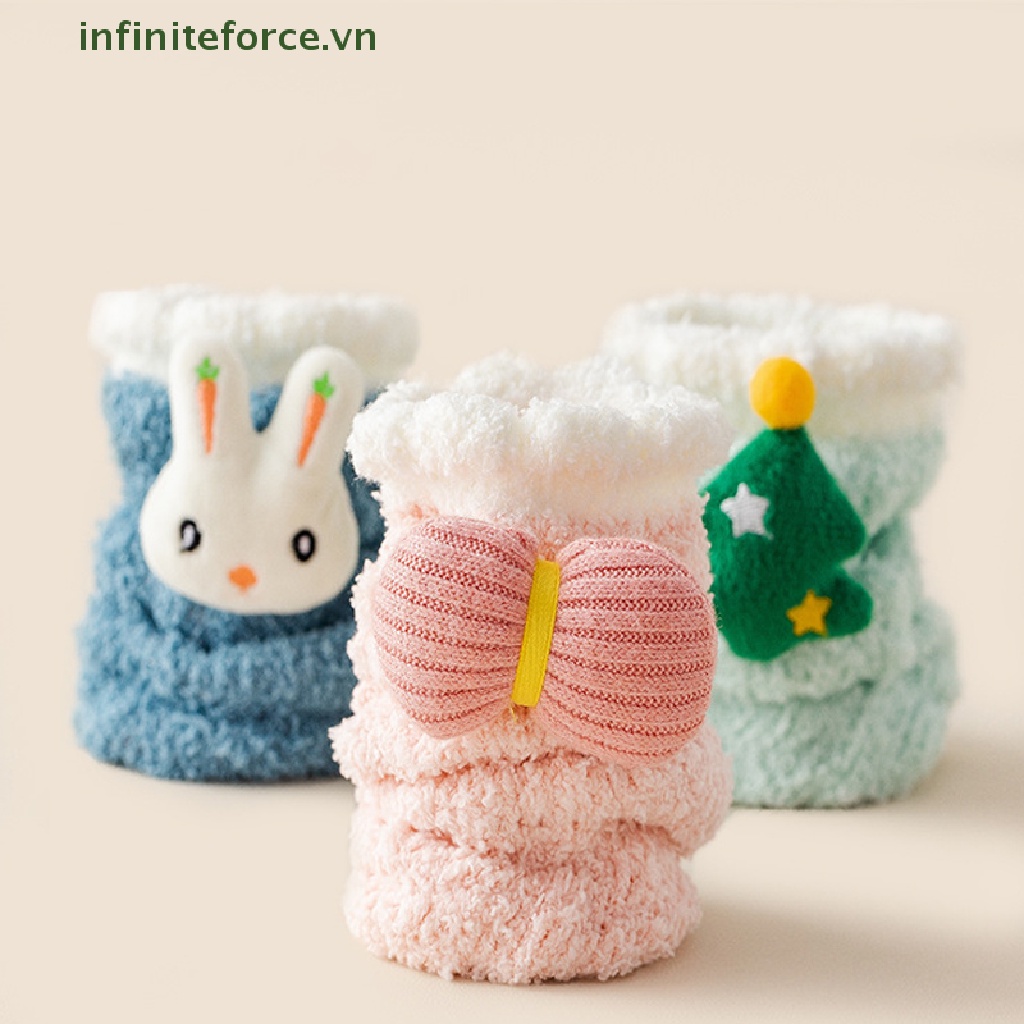 1 Đôi Tất Lông Cừu San Hô Dày Giữ Ấm Họa Tiết Hoạt Hình Dễ Thương