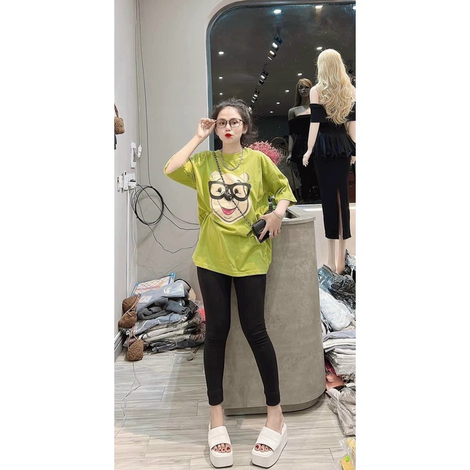 (Miễn Phí Ship) Sét bộ nữ áo phông rộng in gấu cute kèm quần legging dài,chất đẹp chuẩn from
