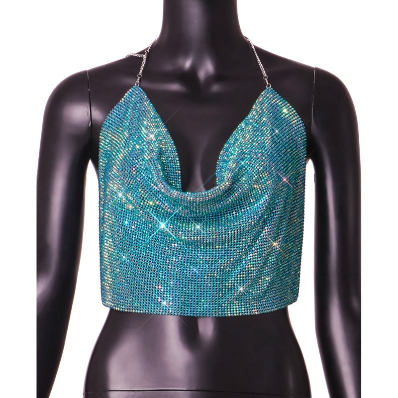 Áo Croptop Hai Dây Cổ Chữ V Khoét Sâu Đính Kim Sa Lấp Lánh Gợi Cảm Cho Nữ