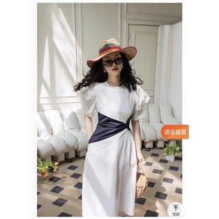 đầm dáng xoè phối màu eo koreastyle