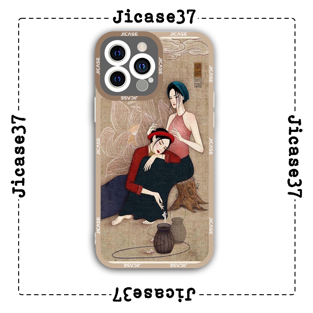 Ốp lưng iphone và samsung xiaomi oppo cạnh vuông Jicase chị chị em em