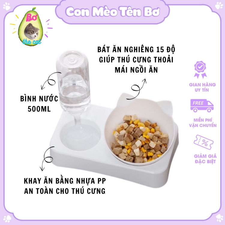 Bát Ăn Chống Gù Cho Thú Cưng Kèm Bình Cấp Nước Tự Động – Chén Ăn Và Uống Dễ Thương Cho Chó Mèo