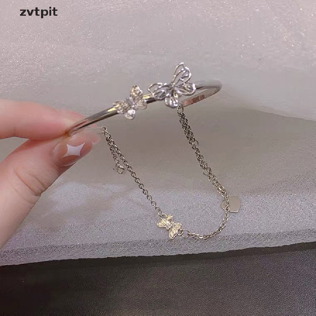 Vòng Đeo Tay Hai Lớp Dạng Mở Hình Bướm Lấp Lánh Có Thể Điều Chỉnh Cho Nữ