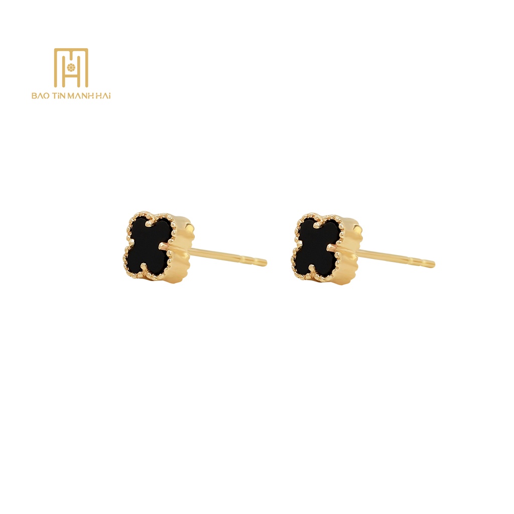 Bông tai vàng 14K cỏ 4 lá, đủ 3 màu đỏ, đen, xanh lá, phong cách Hàn Quốc nhỏ xinh BHQ14K03 Bảo Tín Mạnh Hải