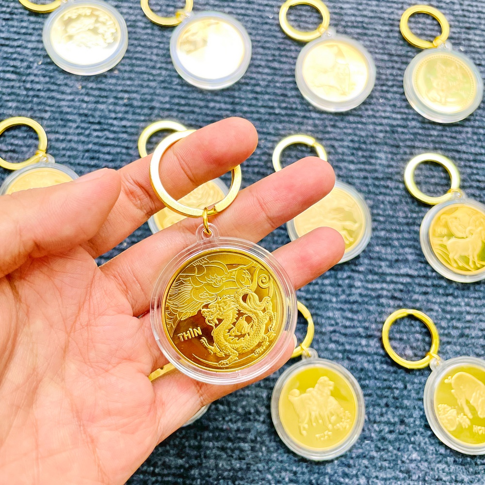 Móc Khóa Xu 12 Con Giáp  Phong Thuỷ May Mắn