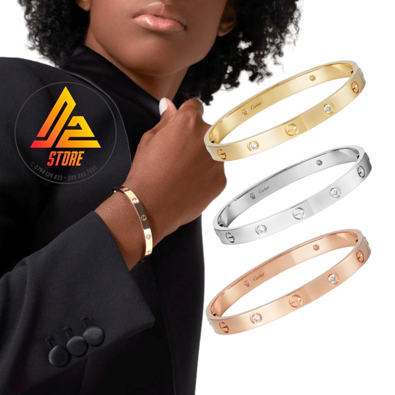 Vòng LOVE Cartier 4 kim cương khắc tên theo yêu cầu cặp đôi unisex Titanium [Bảo hành 5 năm]