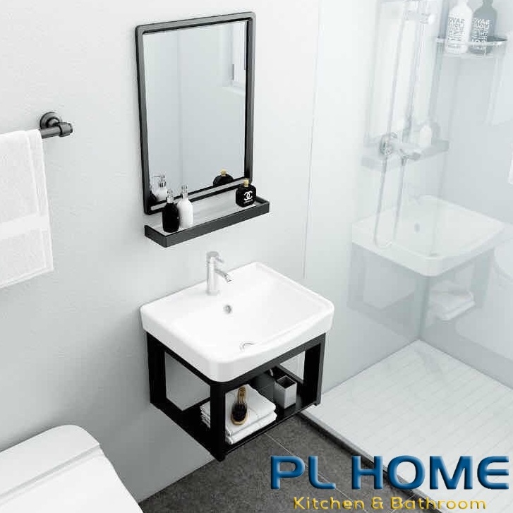 Tủ lavabo nhôm màu đen gương tròn hoặc chữ nhật