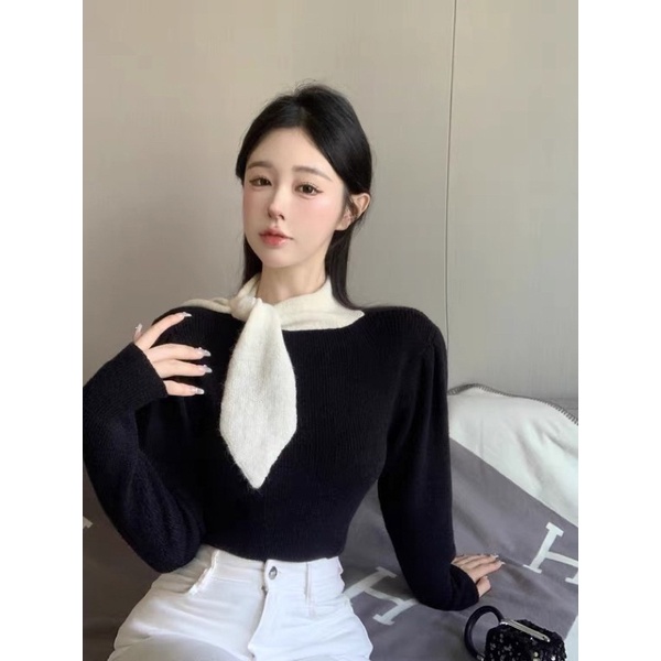 ( ADELLA ) Áo len mềm mịn cổ giả khăn sang trọng new