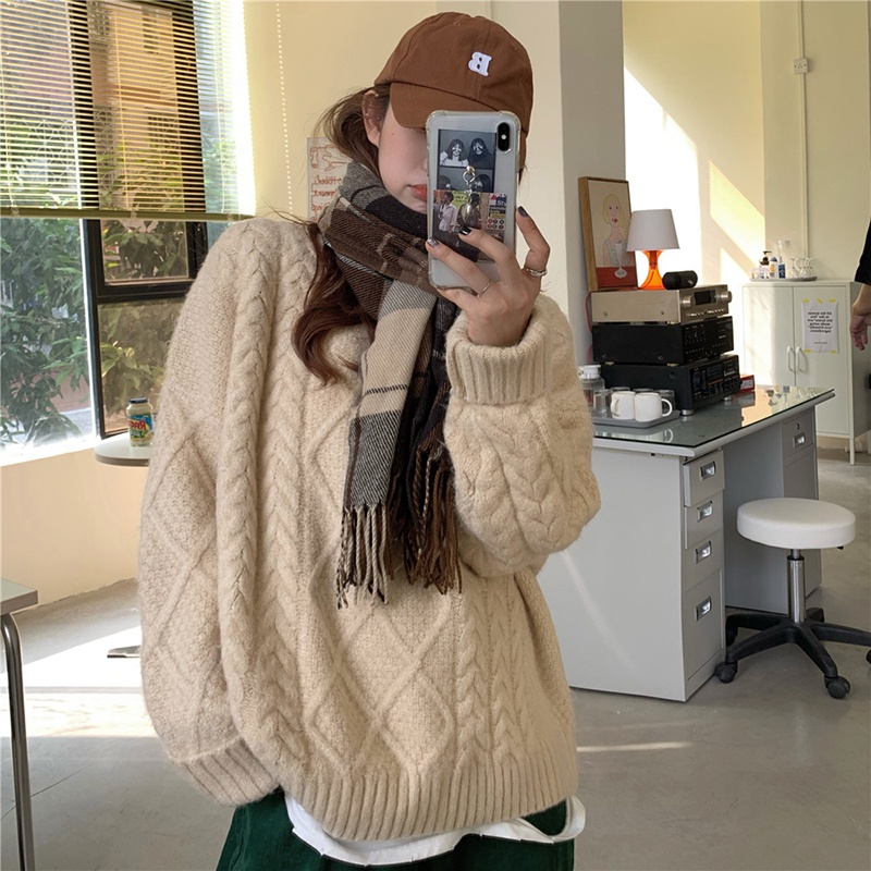 Áo len dệt kim dáng rộng thời trang thu đông cho nữ, áo Sweater