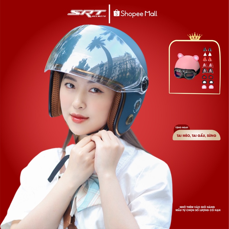 Mũ bảo hiểm 3/4 có kính SRT A317 viền đồng thông gió cao cấp