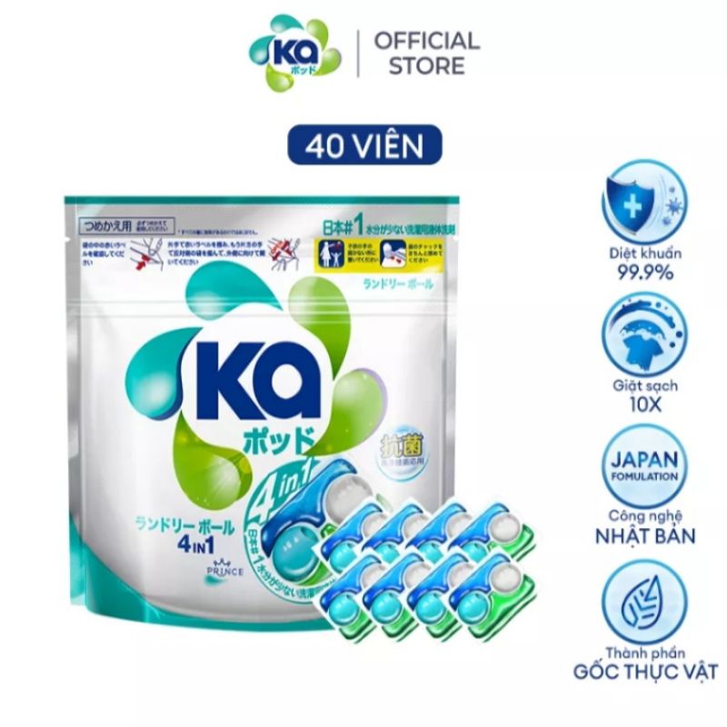 Viên Giặt Xả Đa Năng KA 4 Trong 1 Thương Hiệu Kapod Universal Hộp 36 Viên/Túi 40 viên