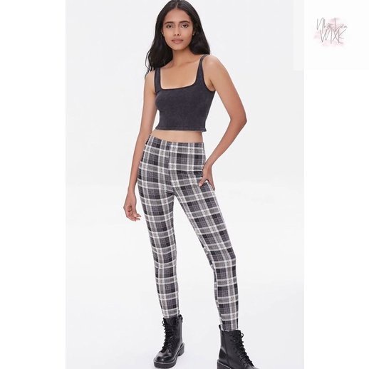 Quần Legging Nỉ Nữ Kẻ Caro Lưng Cao FOREVER 21 Hàng Xuất Dư Xịn Cao Cấp Chất Mịn Đẹp Dày Dặn Màu Đen Trắng F21