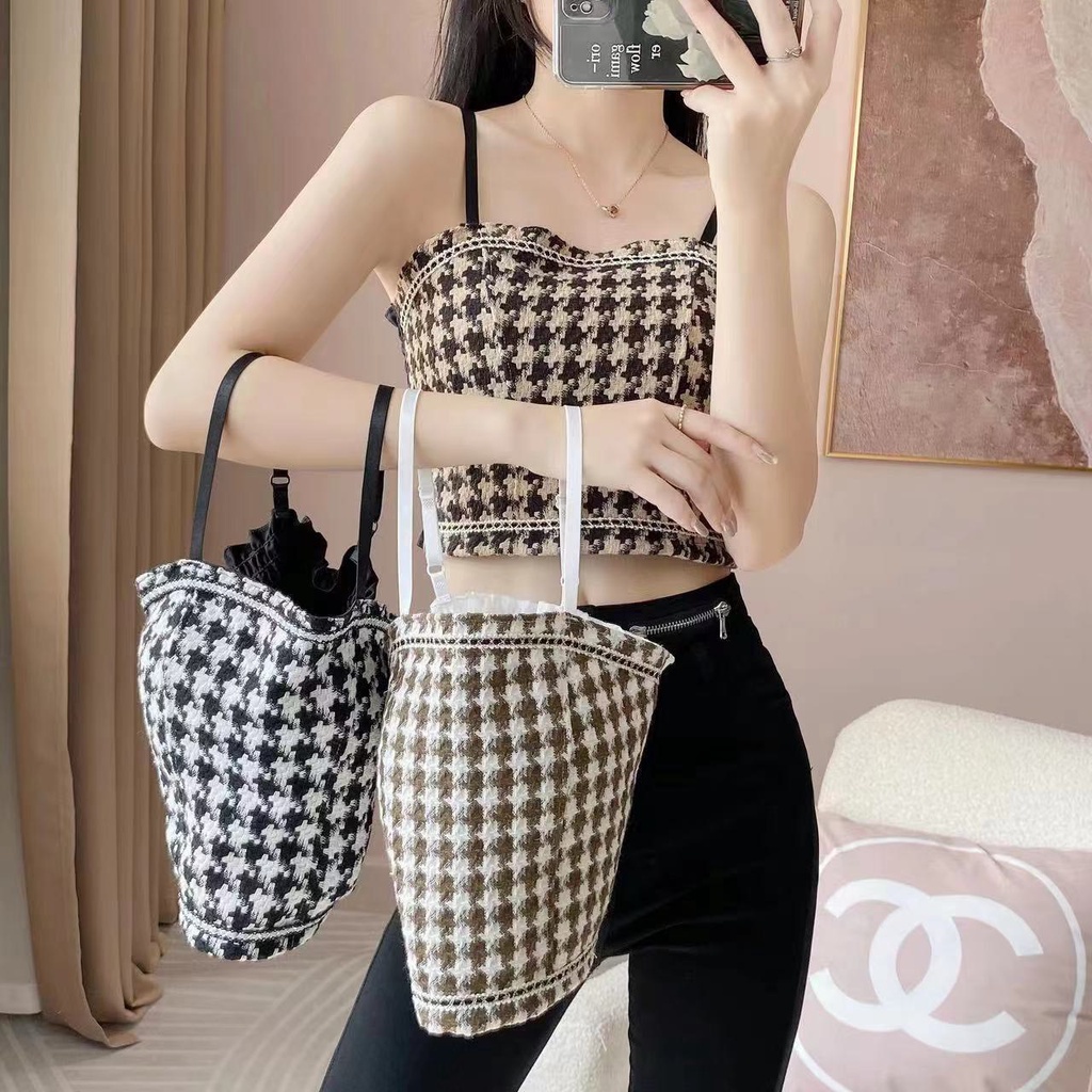 Áo Bra Nữ Dạ Kẻ Kèm Đệm Ngực Chun Lưng Tone Màu Sexy Siêu Hot MS966