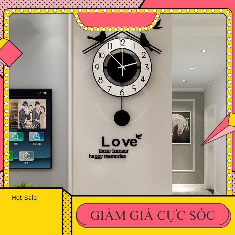 Đồng hồ treo tường quả lắc - đôi chim hạnh phúc CL022 - Kích thước: 40x62, 33x50 cm