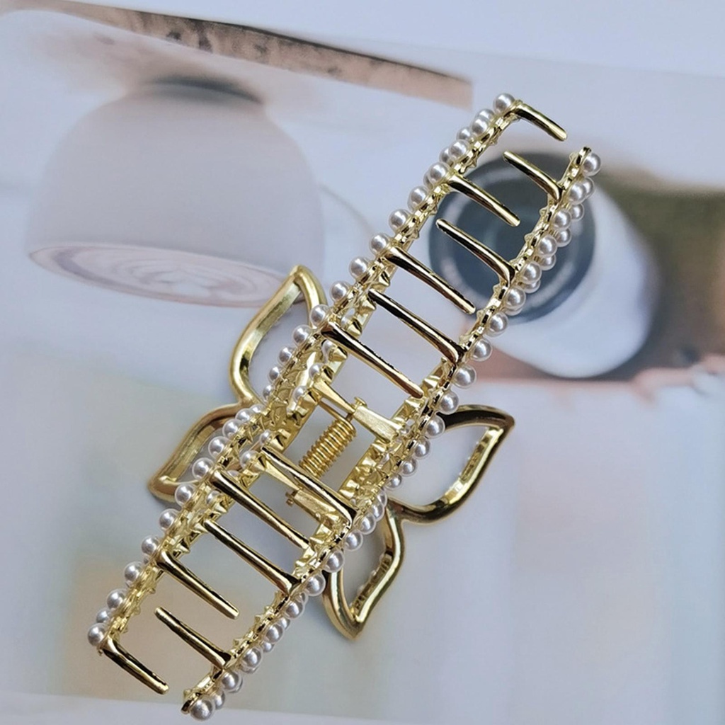 Kẹp Tóc Hình Bướm Bằng Kim Loại Đính Ngọc Trai Thời Trang Thanh Lịch Cho Nữ J5Z3