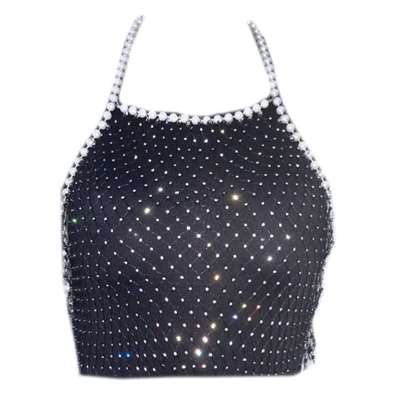 Áo Croptop Lưới Hở Lưng Đính Đá Và Ngọc Trai Thời Trang Dự Tiệc Cho Nữ