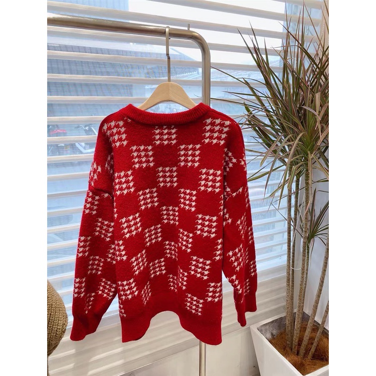 Áo len đỏ nữ noel giáng sinh mặc tết mùa đông phong cách hàn quốc dễ thương ladyquangchau