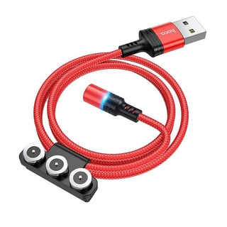  Cáp sạc đầu hít nam châm Hoco DU03 3in1 sạc nhanh 2A đầu sạc từ tính dài 1M   Đỏ   