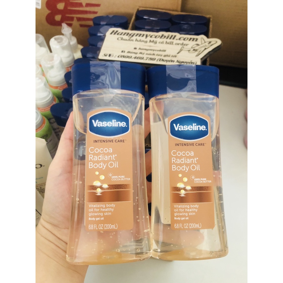 (có bill nhâp) DẦU DƯỠNG THỂ VASELINE COCOA RADIANT BODY GEL OIL 200ML.
