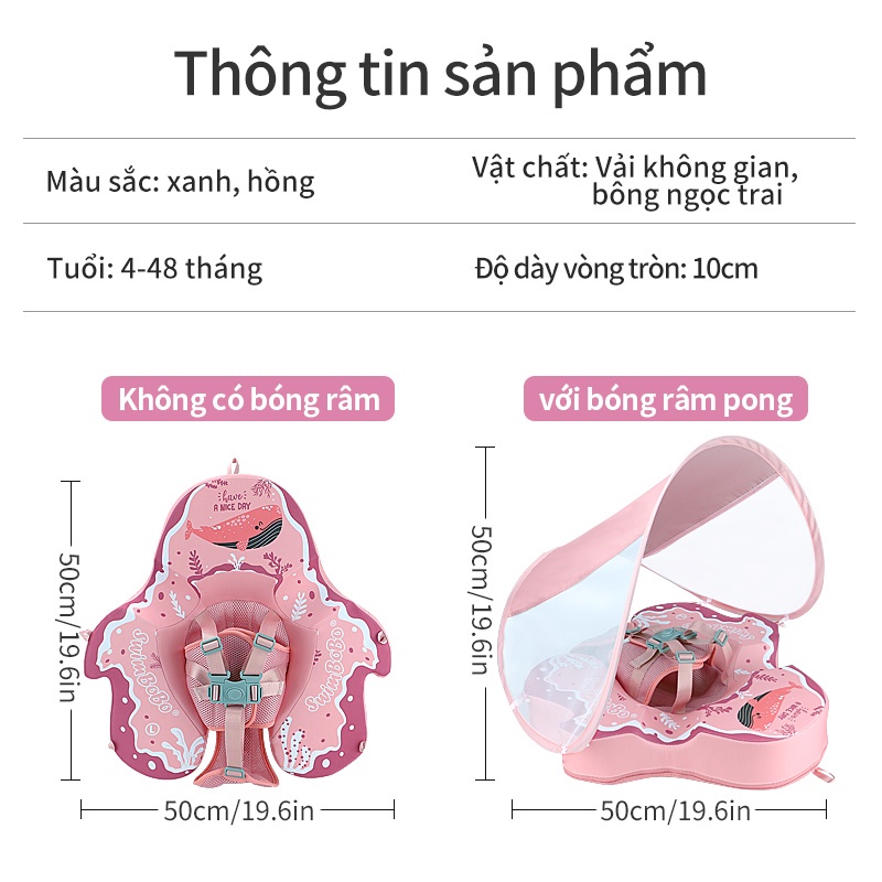 Phao Bơi Bơm Hơi Có Mái Che Nắng Thiết Kế Dễ Thương Cho Bé