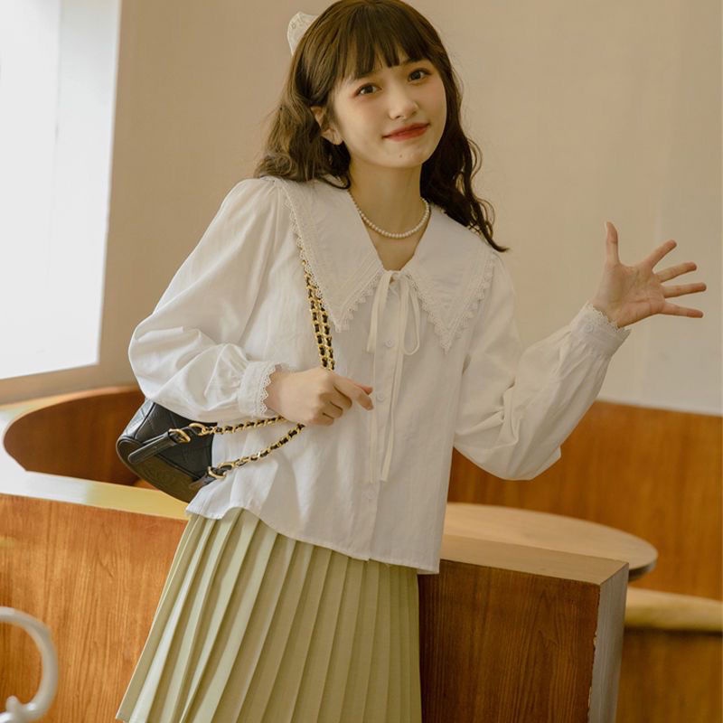 Áo Sơ Mi Dài Tay Thắt Nơ Phong Cách Pháp Cổ Búp Bê Nhỏ Phong Cách Mới Dành Cho Nữ Tuổi Trung Niên
