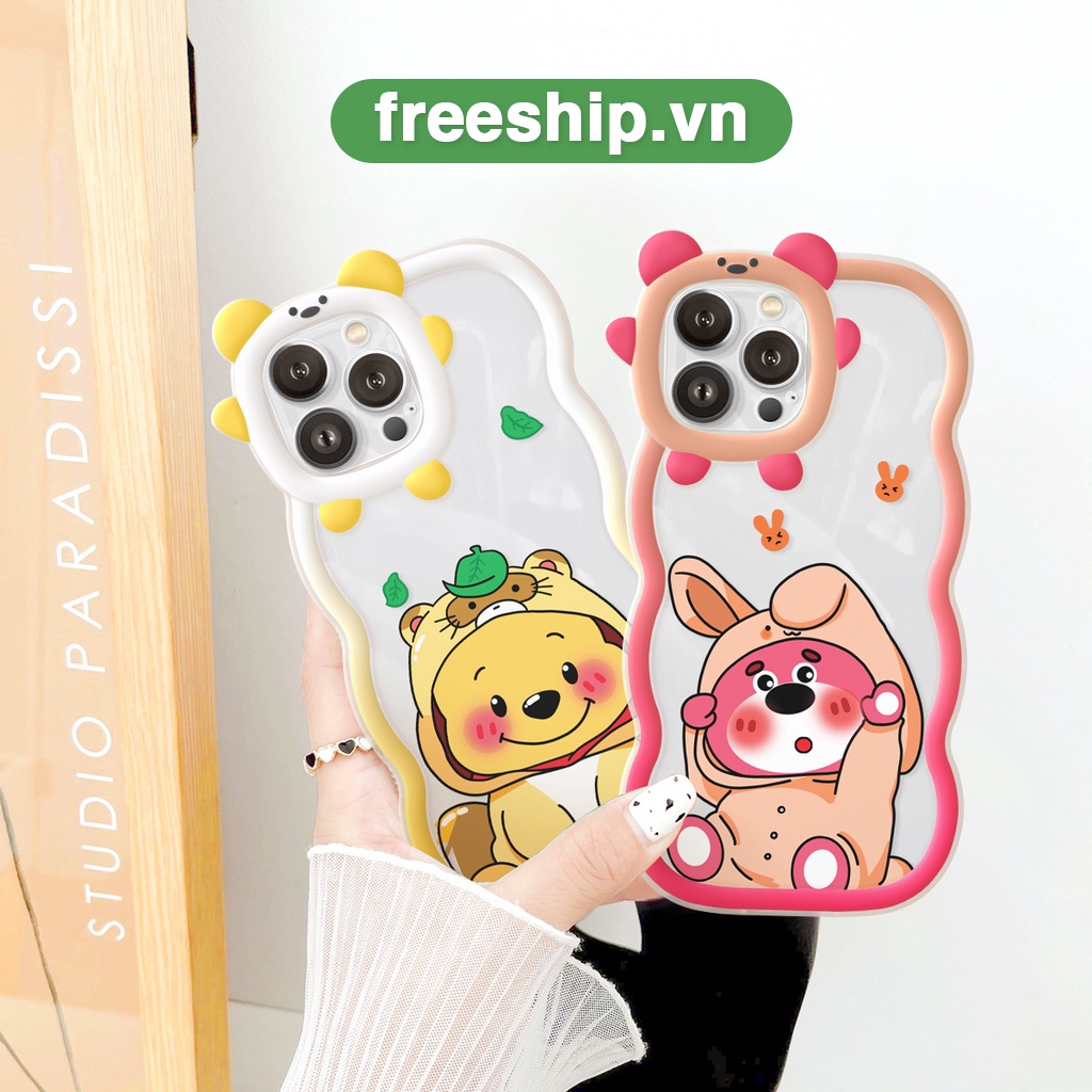 Ốp iphone viền gấu sóng lượn Gấu Tai Dài dễ thương 6/6plus/6s/6splus/7/7plus/8/8plus/x/xr/xs/11/12/13/14/pro/max/pthương