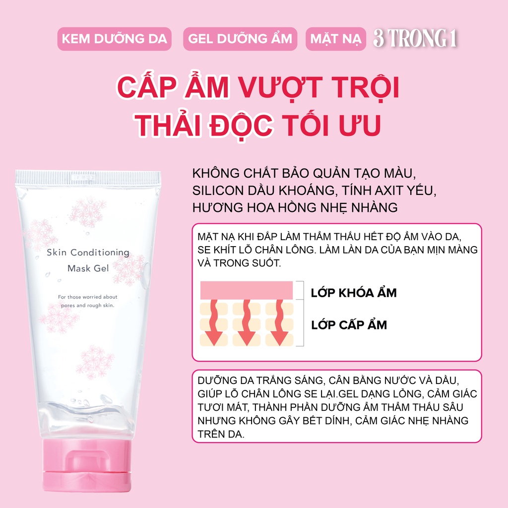 Gel Mặt Nạ Ngủ Hoa Hồng Hữu Cơ Thu Nhỏ Lỗ Chân Lông, Dưỡng Trắng MEISHOKU 90G