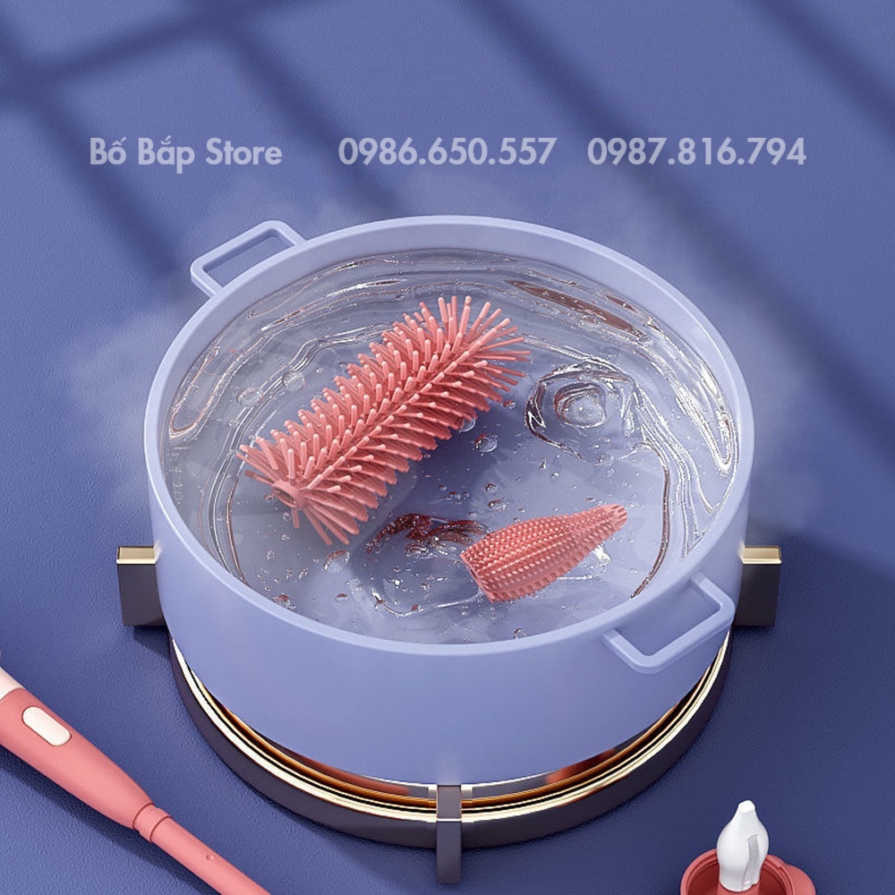 Cọ Bình Sữa Silicon ⚡3 IN 1⚡ Cao Cấp Nhỏ Gọn Có Tay Cầm Dùng Cho Mọi Loại Bình - Bố Bắp Store