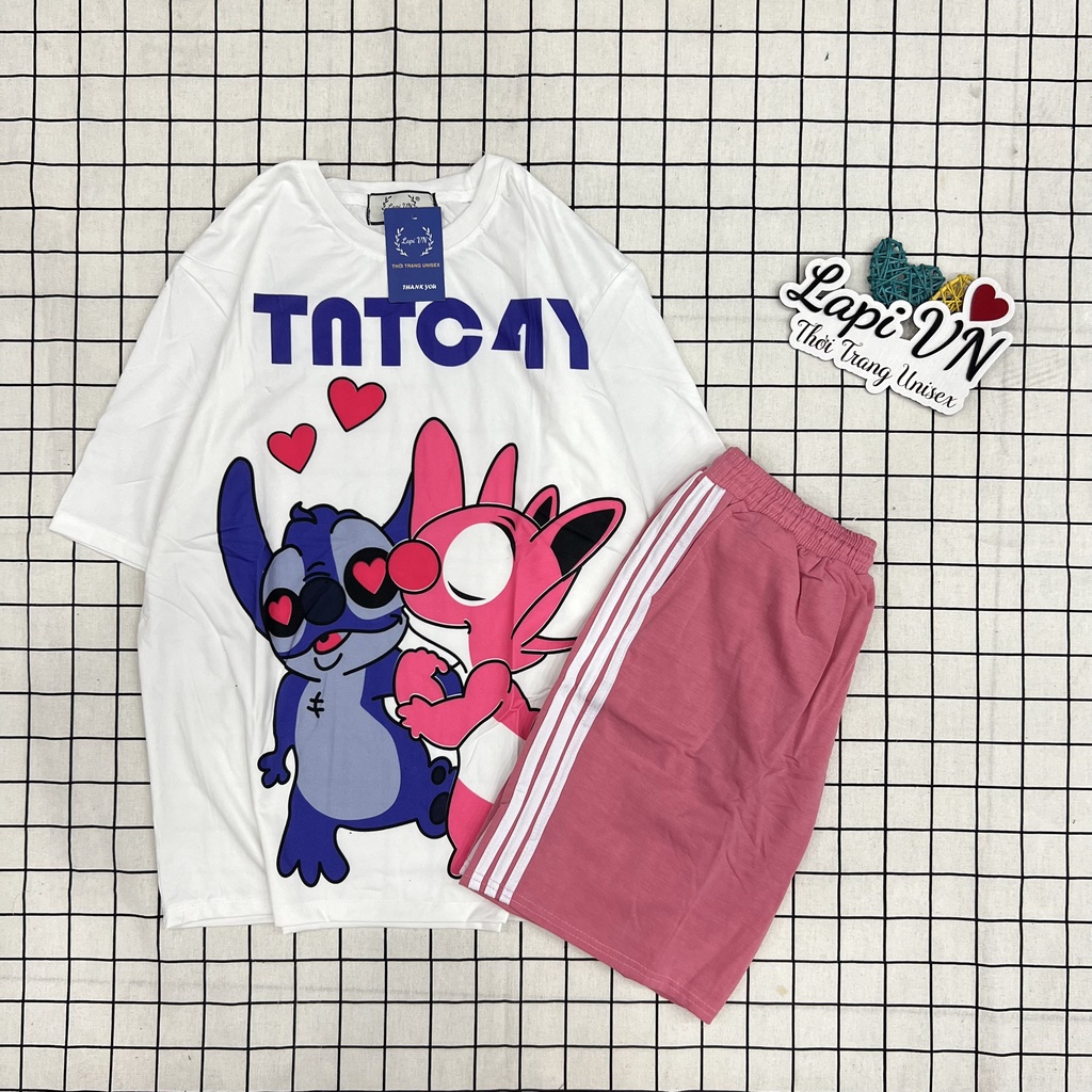 Set Bộ Cartoon Unisex Stitch BD02 Quần Đùi 3 Line – Lapi VN, Đồ Mặc Nhà, Freesize Nam Nữ Đều Mặc Được