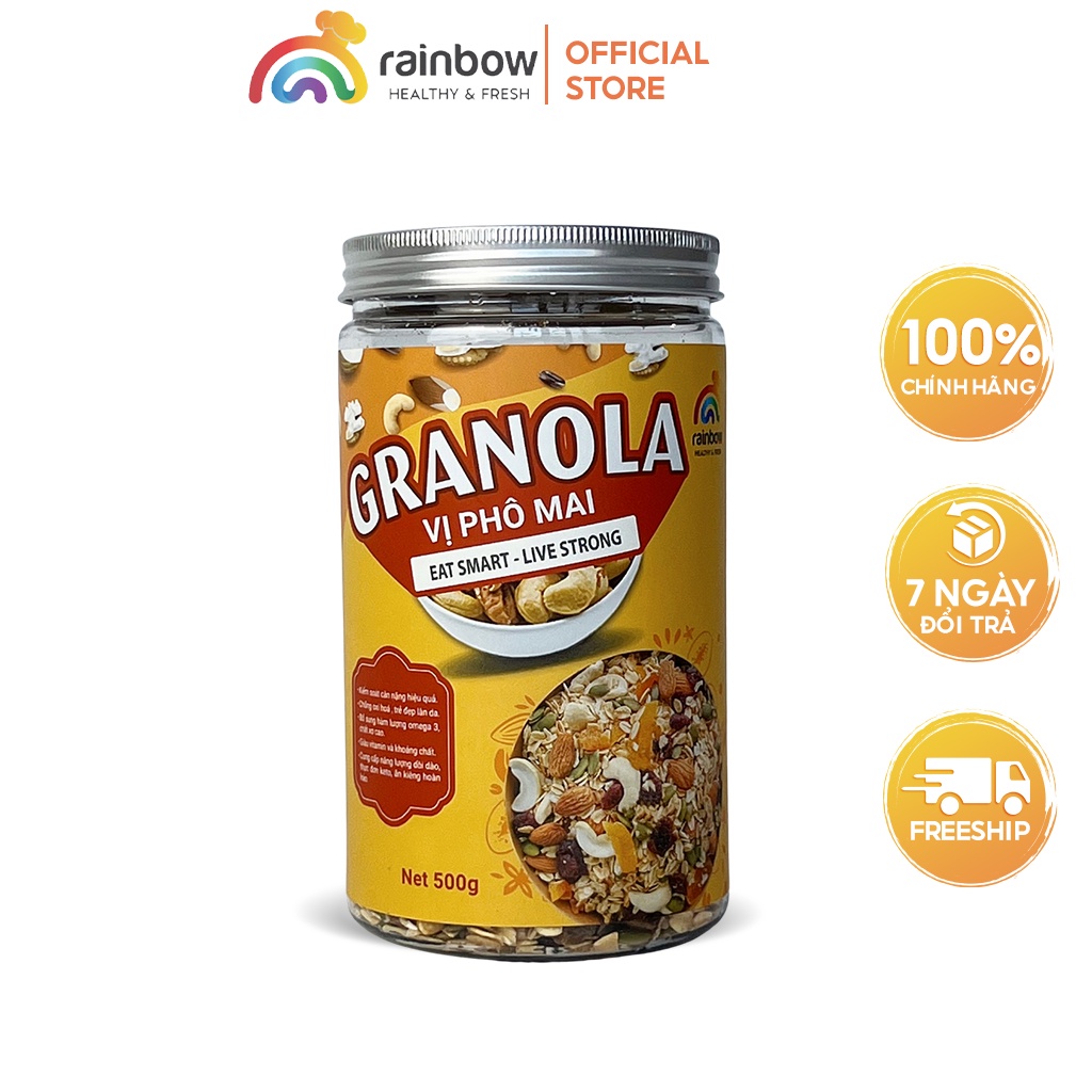 Granola Siêu Hạt RAINBOW Phomai Mix 5 Loại Trái Cây Sấy Giòn Mật Ong Thơm Ngon Hỗ Trợ Ăn Kiêng