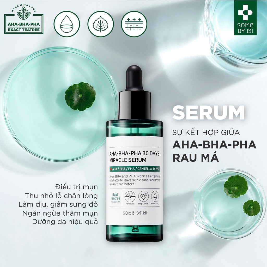 Bộ 6 Sản Phẩm Giảm Mụn Giảm Thâm Some By Mi AHA-BHA-PHA 30 Days Miracle (Ntt + Sữa rửa mặt + Toner + Serum + Kem + Kcn)